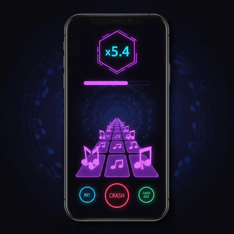 Play Me mobile app mockup showing musical tiles on a smartphone screen