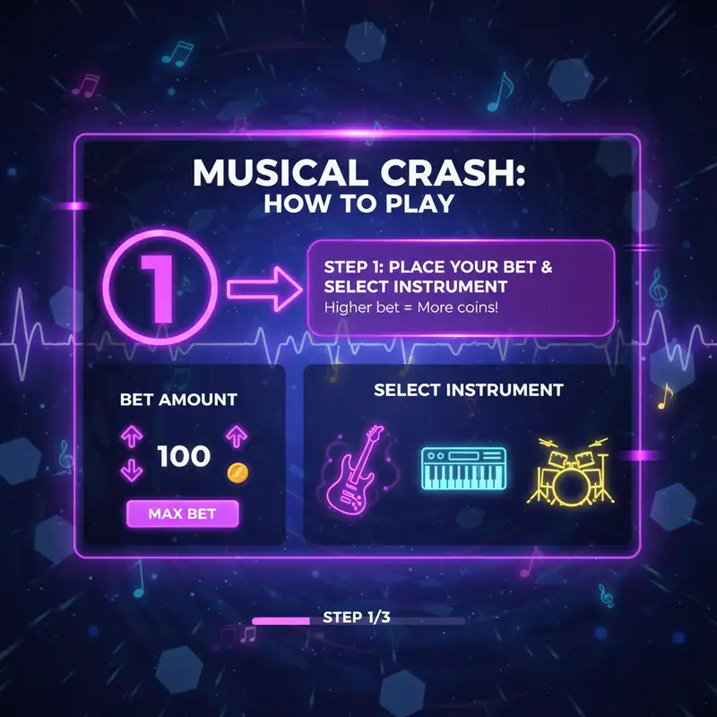 Play Me crash game interface showing musical tiles and multiplier display